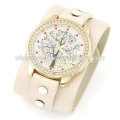 2014 Teenage New Fashion Wide Strap With Lucky Tree Leisure Leather Bracelet Watch For Women